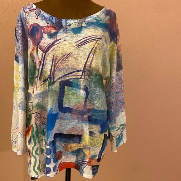 ET LOIS Artistic Multicolor Three Quarter Sleeve Blouse - Picture 2 of 11